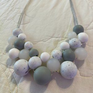 Gray and white bead necklace with easy snap closure